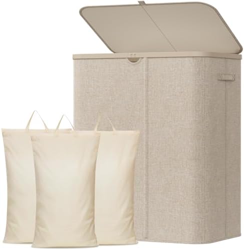 Lifewit 185L 3 Section Laundry Hamper with Lid, Laundry Basket, Beige by Lifewit