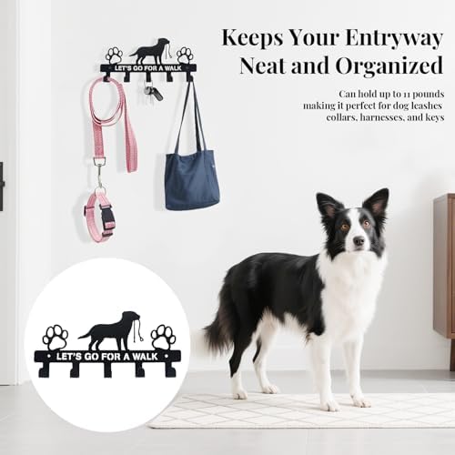 Dog Leash Holder for Wall, Key Holder Mount with 5 Metal Hooks, Pet Leash and Key Organizer, Screw Mounted Rack for Leashes Keys Collars, Entryway Garage Mudroom - Image 2