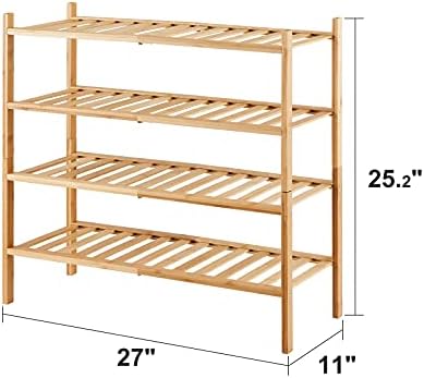 viewcare 4-Tier Bamboo Shoe Rack for Entryway, Stackable | Foldable | Natural, Shoe Organizer for Hallway Closet, Free Standing Shoe Racks for Indoor Outdoor - Image 3
