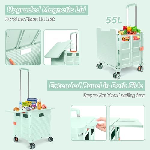 FELICON SELORSS Folding Utility Cart Portable Rolling Crate Handcart-Green - Image 3