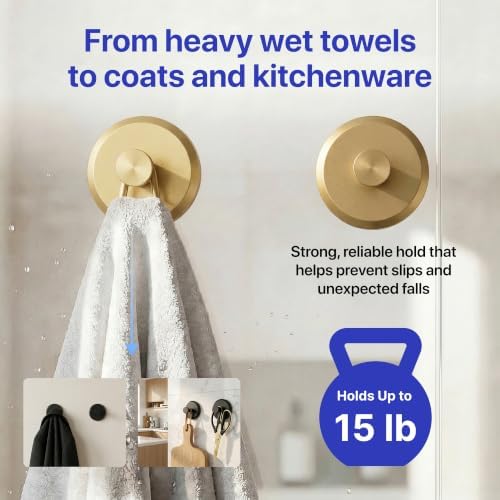 HOME SO Suction Cup Hooks for Shower & Bathroom Towel Holder 2-Pack Gold - Image 4