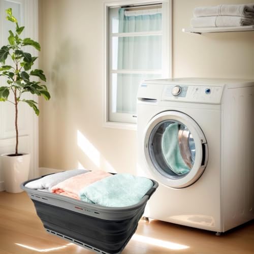 SAMMART 42L (11 Gallon) Collapsible Plastic Storage Basket - Foldable Pop Up Storage Container/Hamper - Portable Laundry Organizer - Space Saving (Grey/Black, 42L (Style A)) - Image 5