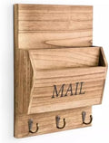 Rustic Wood Mail Organizer with Key Holder - Wall Mounted Vintage Mail Sorter & Entryway Organizer (3 hooks) by Kayzyue