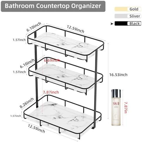 Bathroom Organizer Countertop Perfume Organizer Makeup Organizer Cosmetics Storage Display Rack Vanity Tray Dresser Stainless Steel Gold Shelf White Marble Ceramic Tray - Image 4
