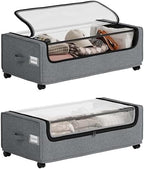 Under Bed Storage With Wheels, Tall Under The Bed Storage, Underbed Storage Containers With Lids, Metal Frame, 90L Capacity, Large Size by VicHomey
