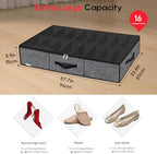 Onlyeasy Sturdy Under Bed Shoe Storage Organizer with Handles and Clear Window Fit 16 to 32 Pairs, Premium Foldable Shoes Container Box for Closet, 37.7x 23.6x 5.9 inch, Cotton-like Black, MXBUBS16P2 - Image 2