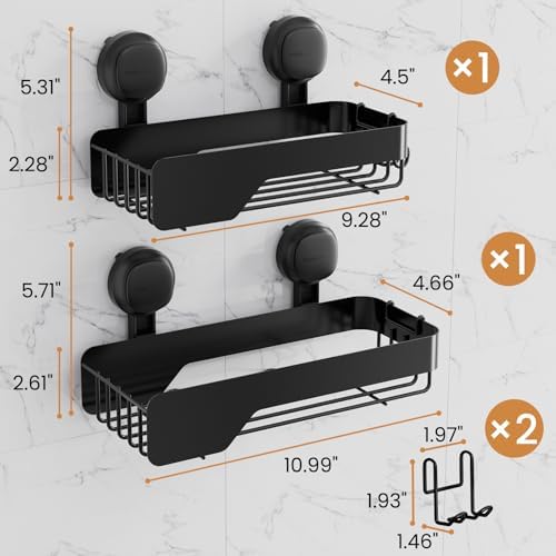 LEVERLOC Shower Caddy Visual Safety Suction Cup, Shower Shelves Black - Image 5