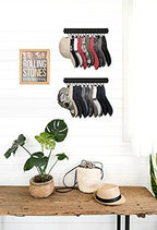 Mkono Hat Rack for Wall Wooden Baseball Caps Organizer with 20 Hooks Rustic Cowboy Hat Hanger Wall Mounted Caps Display Rack for Closet Bedroom Entryway, Set of 2, Black - Image 2
