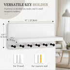 Nekon Key Holder for Wall with Shelf, Pine Wooden Key Hanger, White - Image 3