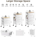 Rolling Cart with 3 Drawers, Plastic Drawer Storage Carts with Lockable Wheels & Wooden Tabletop, Metal Utility Cart Organizer, Office Bedroom Classroom Craft Organization and Storage, Bright White - Image 3