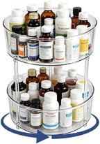 2 Tier Medicine Bottle Organizer, Lazy Susan Organizer for Prescription and Vitamin Bottles, Medicine Cabinet Organizer for Countertop and Bathroom, Transparent Organizer for Empty Pill Bottles by Unknown