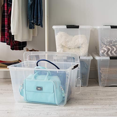 IRIS USA 51 L (54 QT) Plastic Storage Box with Lid and Latches - 4 Pack - BPA-Free, See-Through Organizing Solution, Durable Nestable Stackable Containers, Secure Pull Handle - Clear - Image 5