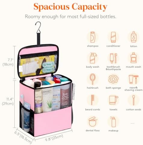 Lifewit Mesh Shower Caddy Bag Portable for College Dorm Room Essentials, Hanging Organizer Basket, Quick Dry Tote Bag for Camping, Bathroom, Beach, Travel, Large, Pink - Image 2