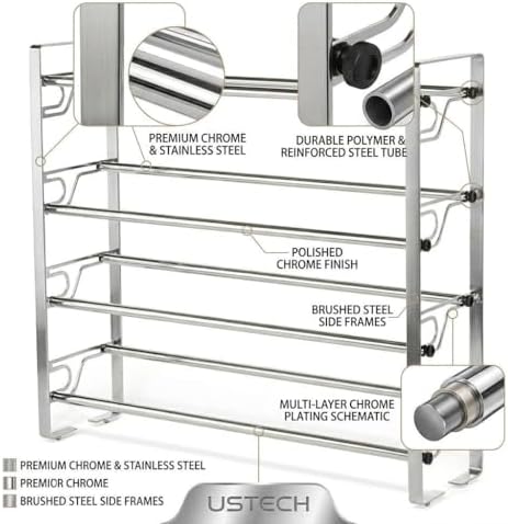 USTECH Adjustable, Expandable Shoe Rack Storage Organizer | Portable, Large, Free Standing Closet Shelf for Bedroom and Entryway | Metal Shoe Shelf for Kids and Adults (4 Tier - Pack of 1) - Image 4