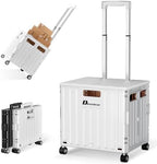 Folding Utility Cart, Portable Rolling Crate Handcart Collapsible Shopping Trolley with Lid, Foldable Tool Box Basket with 4 Rotate Wheels for Grocery, Office, Luggage, School - White by Dkenicor