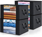 Fab totes 4 Pack Storage Bags for Clothes Blanket Storage Bins with Lids | Foldable Closet Organizers with Zippers,Window and Handles,Fabric Storage Bins for Sweater,Comforter,Bedding,Dorm essentials by Fabtotes