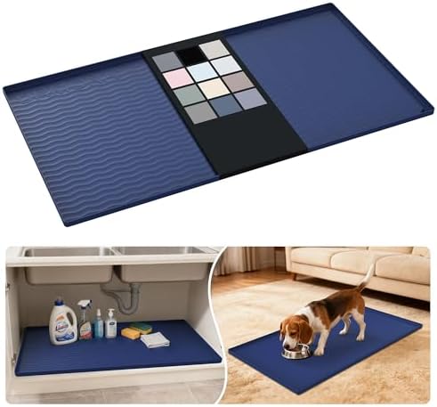 URMONA Waterproof Silicone Under Sink Mat 40'' x 22'' Shelf Liner for Kitchen and Bathroom, Cabinet and Counter Protector, Storage and Organizers, Litter Mat, Pet Cat Puppy Essentials(Navy) by URMONA