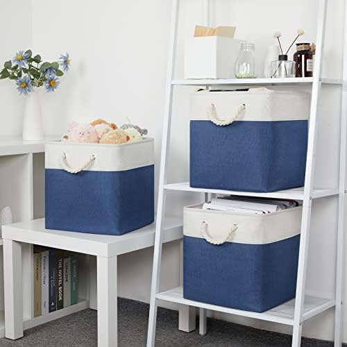 Bidtakay Storage Baskets Large Cube Storage Bins Fabric Baskets for Organizing Shelves 13x13 Navy Blue Square Storage Bins Large Set of 3 Linen Closet Organizers for Cabinet Home - Image 3