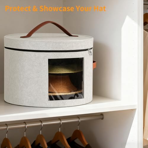 Samplife Hat Box,Hat Storage Box,Stackable Round Brim Hats Organizer Bag Container for Closet,Travel Hat Boxes for Women, Cowboy Hat Organizer, FoldableTravel Cap Boxes (03-White, 16.5" D x 10.5" H) - Image 2