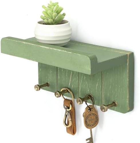 Rebee Vision Key Holder Wall Mount with 4 Key Hooks for Entryway, Green by REBEEVISION