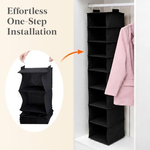 Lifewit Hanging Closet Organizer and Storage for Clothes 8 Tier | Portable, Foldable, Fabric, Top of Shelves with 2 Sturdy Hooks, Clothing Organization for Wardrobe, Dorm, Bedroom, Black - Image 6