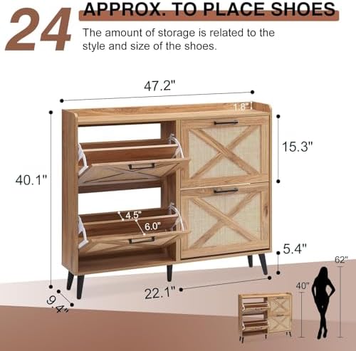Barnyatoh Farmhouse Shoe Storage Cabinet,Shoe Organizer with 4 Flip Drawers - Image 2