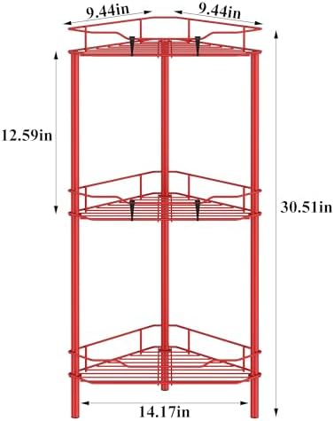 HuggieGems Metal Floor Standing Corner Shower Caddy, Red, 3 Tier - Image 7
