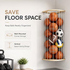Garage Ball Storage Rack with Wood Frame, Wall Mount Corner Organizer - Image 4
