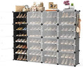 Portable Shoe Rack with Door, 64 Pairs Cabinet Easy Assembly, Plastic Adjustable Shoe Storage Organizer Stackable Detachable Free Standing DIY Expandable 8 Tier Black by WEXCISEforTidyingHouse