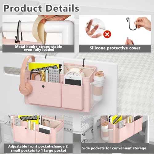 Bedside Caddy Bedside Storage Hanging Organizer for Bunk Dorm Bed Rail - Image 4