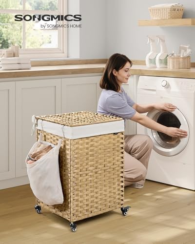 SONGMICS Rolling Laundry Hamper with Lid, 120 L Synthetic Rattan - Image 2