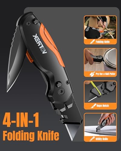 4-in-1 Multitool Folding Utility Knife Box Cutter, Pocket Knives with Belt Clip, Quick-Change Razor Knife with Blade Storage, Navajas para Trabajo,Fathers Day Dad Gifts, Extra 10 SK5 Blades - Image 2