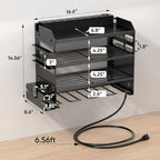 POKIPO Power Tool Organizer Wall Mount with Charging Station,Tool Storage Rack with 8 Outlet Power Strip,Heavy Duty Metal Battery Utility Rack with 4 Cordless Drill Holder 6.56 Ft Cord for Garage - Image 5