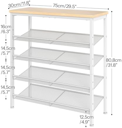 HOOBRO Shoe Rack for Entryway, 5-Tier Shoe Organizer with Adjustable Mesh Shelves, 12-16 Pairs of Shoes, Spacious Floor Mount, Metal, Industrial, Shoe Shelf for Closet, Natural and White WN12XJ01 - Image 3