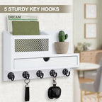 Key Holder for Wall with 5 Key Hooks and Storage Drawer - Image 7