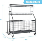 WUC Sports Equipment Garage Organizer - Garage Ball Storage Rack with Basket, Hooks and Rolling Cart for Sports Gear and Toy Storage, Grey - Image 2