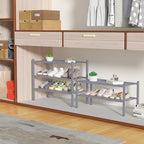 ROMGUAR CRAFT 3 Tier Bamboo Shoe Rack for Closet Free Standing Wood Shoe Shelf Storage Organizer for Entryway Small Space Stackable 27"x11"x20" (Grey) - Image 4
