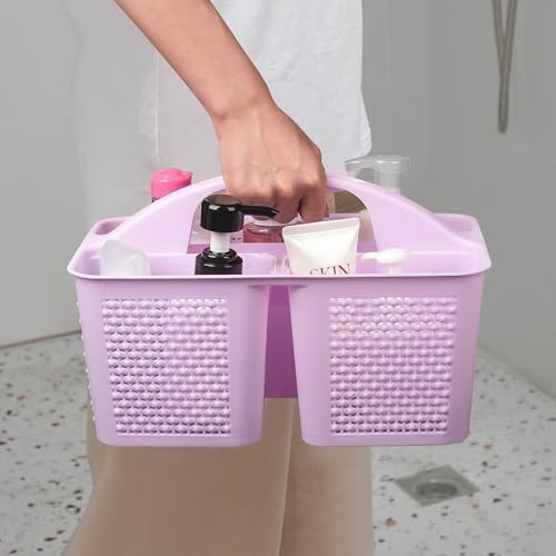 Plastic Portable Shower Caddy with Handle, 3 Compartments, Light Purple - Image 4