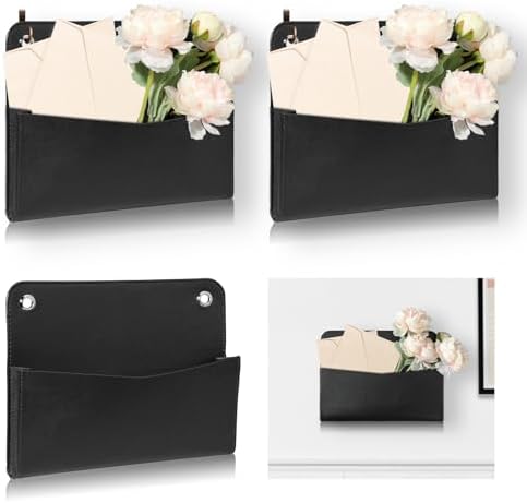 3 PCS Wall Mount PU Leather Mail Holder Black Faux Leather Letter Holder 2 Ring Wall Mail Organizer Stylish Wall Hanging Mail Storage for Flowers Envelope Key Notebooks Home Office Decor by Unknown