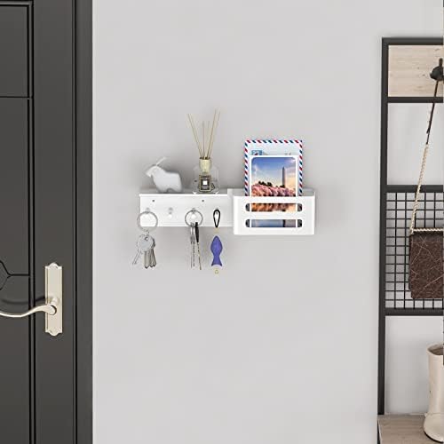 MKO Key Holder Wall Mount, Adhesive Key Hanger with 4 Hooks for Wall, White - Image 3