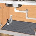Under Sink Mat 34 x 22 for Kitchen Waterproof, Silicone Under Sink Liner Mat for Bottom of Kitchen Sink, Easy to Clean Bathroom Cabinet Mat Organizers and Storage, Grey by Jacooxi