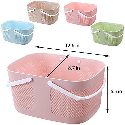 rejomiik Portable Plastic Shower Caddy Basket Organizer with Handles, Pink - Image 5