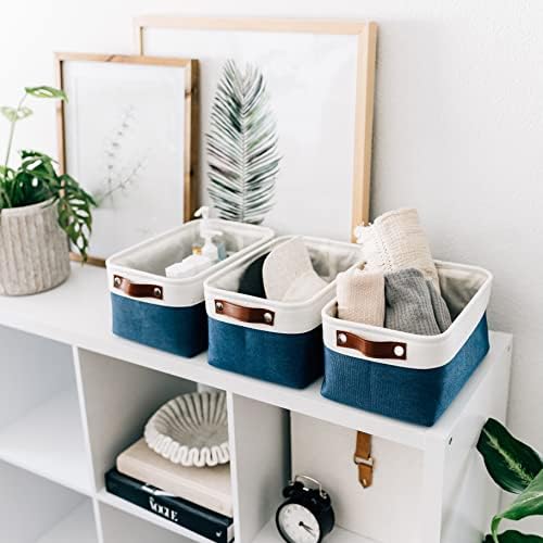 OrganiHaus 12x8in Canvas Storage Baskets, 3 Pack - Fabric Bins for Shelves - Image 4