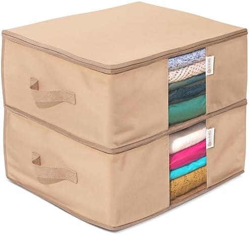 Cedar Clothes Storage Bag Organizer, Protects From Moths, Set of 2, Beige | Protects from Moths, Moisture, Dirt & Dust, Underbed Storage Bags for Clothes, Cashmere Sweaters, Bedding & More by HOLDN%E2%80%99STORAGE