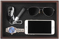 Wooden Valet Tray with Leather Base - Nightstand Catchall Organizer for Cologne, Perfume, Keys, Wallet, Phone, Watch, Jewelry & Sunglasses (Black) by Zosenley