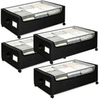 Under Bed Storage with Wheels, 4-Pack Under the Bed Storage Containers with Clear Lids & Label, Underbed Storage Bins, XXXL 85L 11 inches Rolling Metal Drawer for Clothes, Shoes, Toys, Books - Black by JALUNIVERSALTRI
