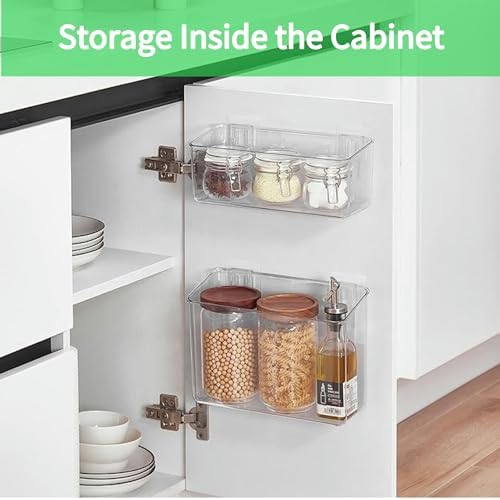 vacane 2 Pack Plastic Adhesive Mount Over Cabinet Door Organizer, Wall Organization Container Makeup Organizer Hanging Basket Bins for Kitchen, Pantry, Craft Room, Office, Space Saving Holder - Image 2
