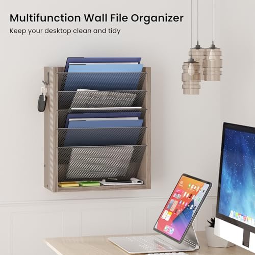 Mail Organizer Wall Mounted, 6-Slot Hanging File Organizer with Key Holder - Image 4