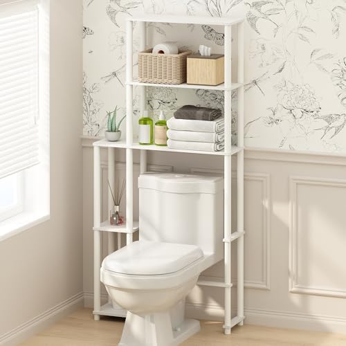 Furinno Turn-N-Tube Over The Toilet Storage, 5-Shelf Over The Toilet Organizer, Freestanding Space Saver Bathroom Shelf, for Bathroom Organizers and Storage, Plain White by Furinno-FitsYourSpaceFitsYourBudget