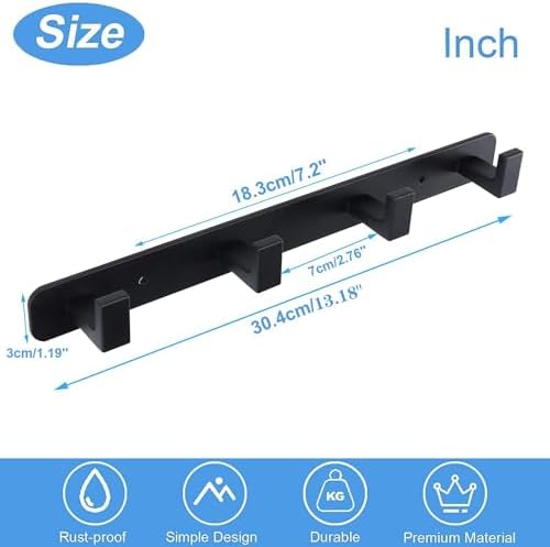 Coat Rack, Heavy Duty Stainless Steel 4 Tri Coat Hook Hanger, Wall Mounted Wall Hooks, Rustic Clothes Hook/Key Hook Rail for Bathroom Kitchen Entryway(2 Pack, 4 Hook Black) - Image 7